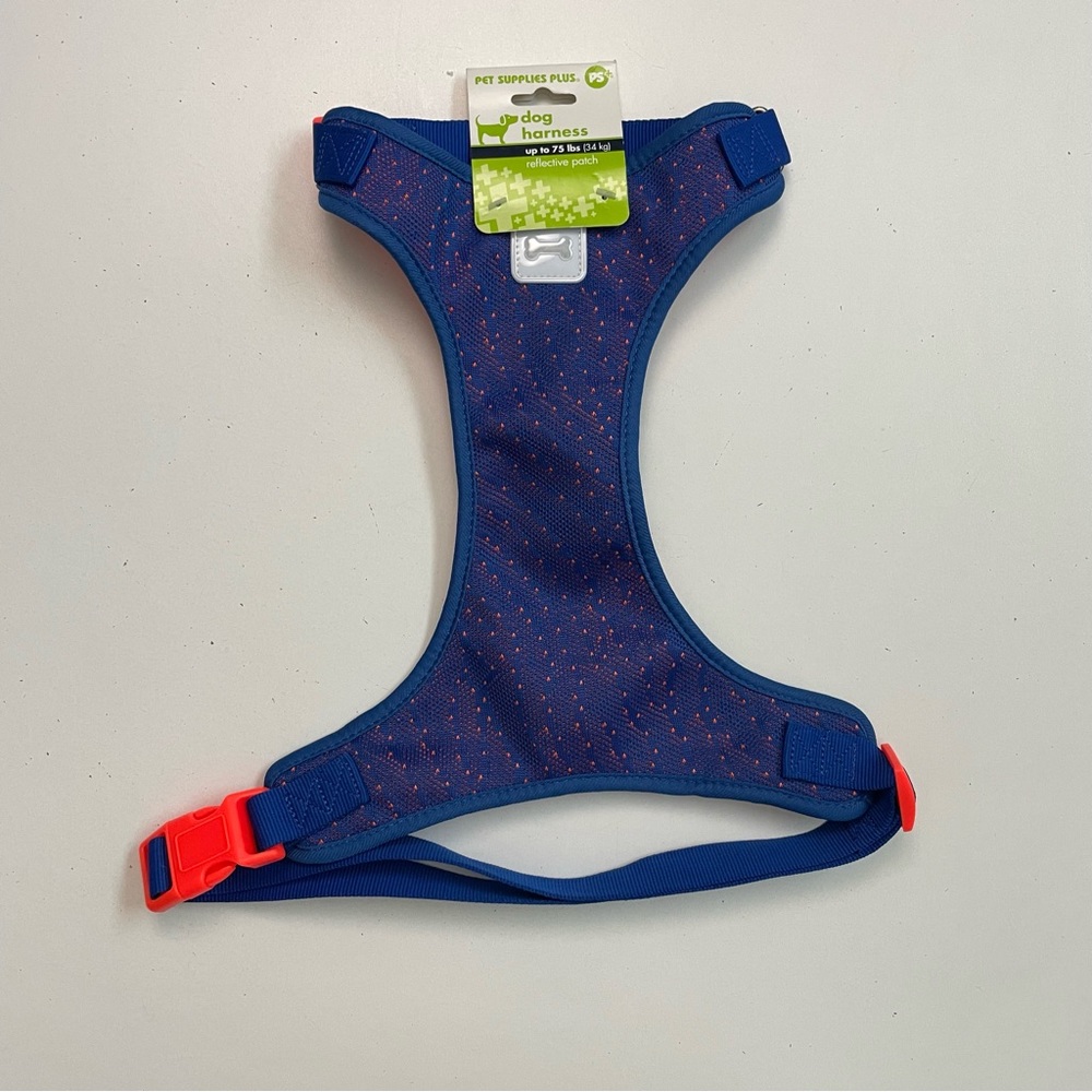Pet Supplies Plus Harness Dog Reflective Adjustable Up To 75 lb Blue Orange New
